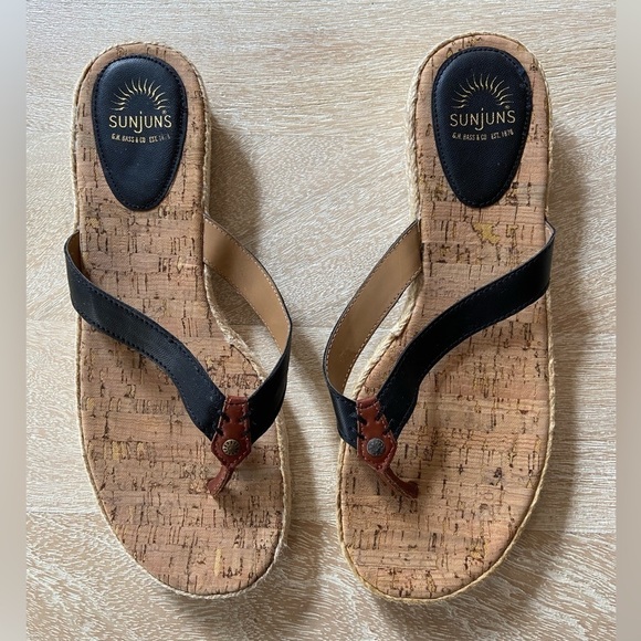 Sunjuns Cork Sole Sandals Black Strap Rope Detail Supportive Comfy Flip Flops 10 - Picture 2 of 6